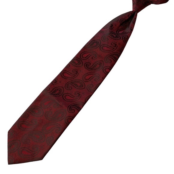 Pronto Uomo Formal Tie Set Pre-Tied Adjustable Burgundy Paisley and Black - Picture 5 of 14